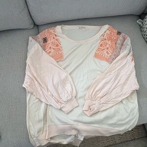 Free People Pink and White Long Sleeve Top